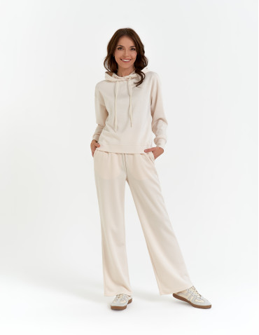 Spodnie dresowe - Spodnie dresowe damskie szerokie z kieszeniami KREMOWY - produkt 8