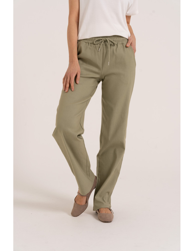 Spodnie damskie - Damskie spodnie z prostą nogawką z wiskozy ZIELONY - produkt moraj.pl 1