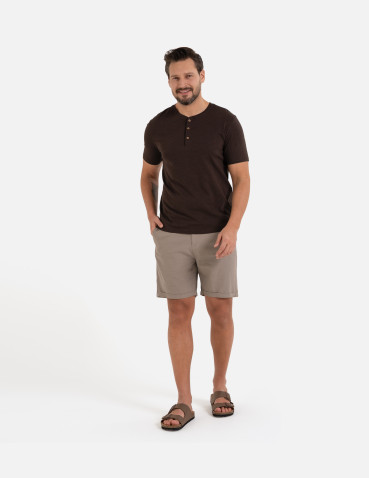 Koszulki z krótkim rękawem - Koszulka męska bawełniana typu henley z krótkim rękawem BRĄZOWY - produkt 4