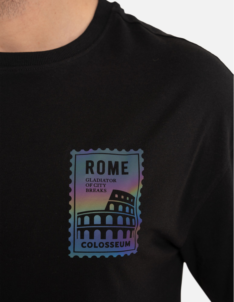 Koszulki z krótkim rękawem - T-shirt męski koszulka bawełniana oversize z nadrukiem holograficznym CZARNY  - produkt moraj.pl 2