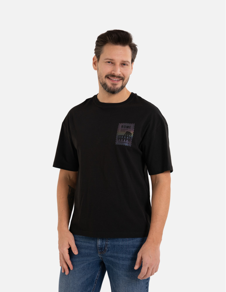 Koszulki z krótkim rękawem - T-shirt męski koszulka bawełniana oversize z nadrukiem holograficznym CZARNY - produkt moraj.pl 1