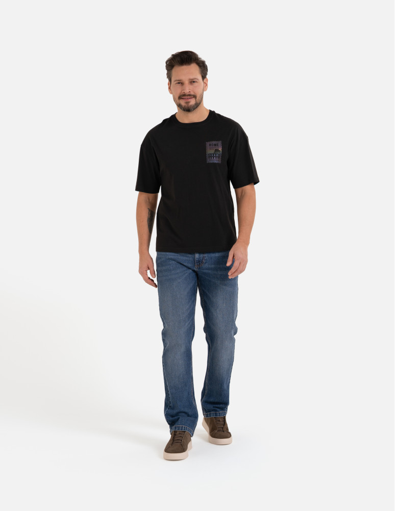 Koszulki z krótkim rękawem - T-shirt męski koszulka bawełniana oversize z nadrukiem holograficznym CZARNY  - produkt moraj.pl 4