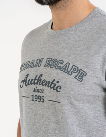 Koszulka męska bawełniana T-shirt z nadrukiem i krótkim rękawem - SZARY MELANŻ - produkt 2