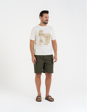 Koszulki i Tank Topy - T-shirt męski bawełniany z nadrukiem BEŻOWY - produkt 4