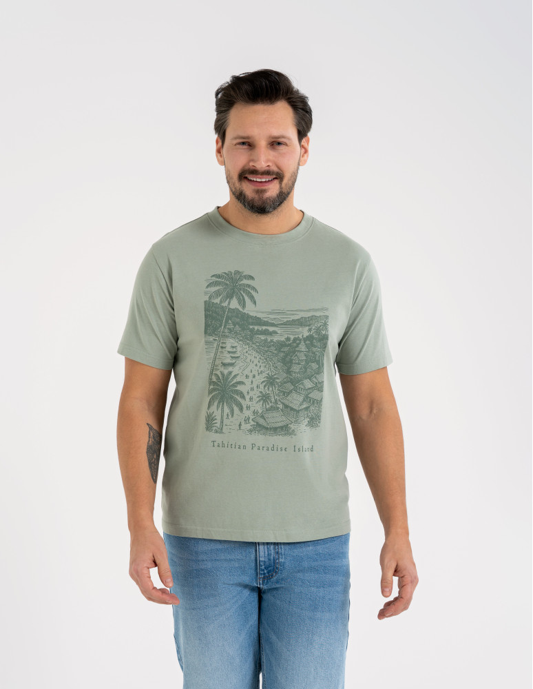 T-shirt męski bawełniany z nadrukiem ZIELONY