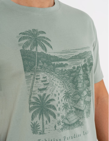 T-shirt męski bawełniany z nadrukiem - ZIELONY  - produkt 2