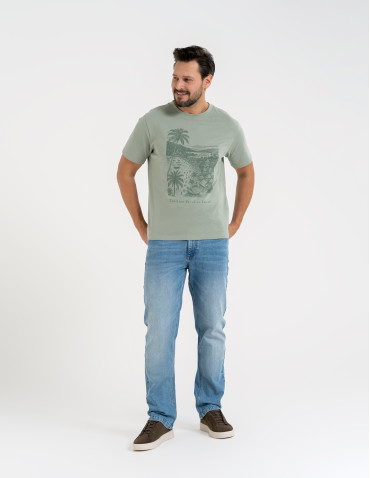 Koszulki i Tank Topy - T-shirt męski bawełniany z nadrukiem ZIELONY - produkt 6