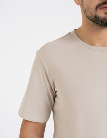 Koszulka męska t-shirt z bawełny czesanej - BEŻOWY  - produkt 2