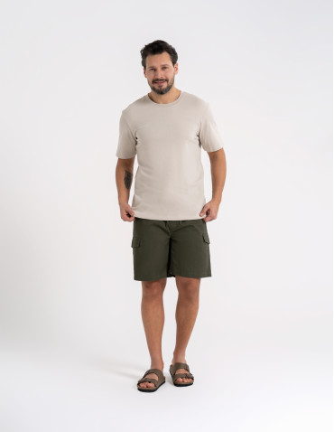 Koszulki z krótkim rękawem - Koszulka męska t-shirt z bawełny czesanej BEŻOWY - produkt 4