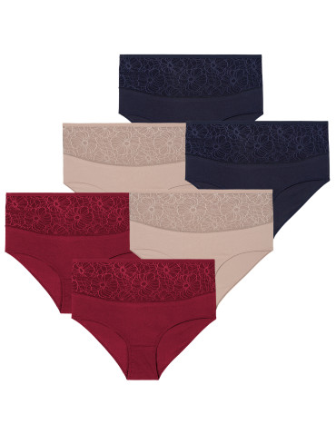 Majtki damskie maxi bikini Plus Size z koronką 6-pak