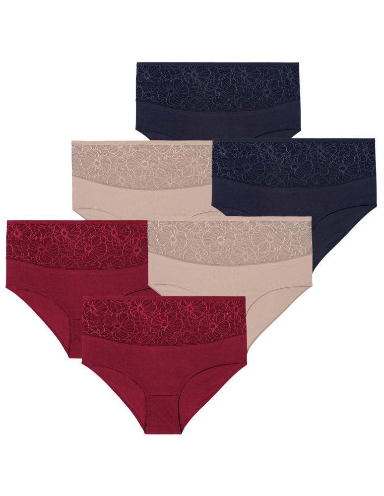 Majtki z wysokim stanem - Majtki damskie maxi bikini Plus Size z koronką 6-pak WIELOKOLOROWY - produkt moraj.pl 1