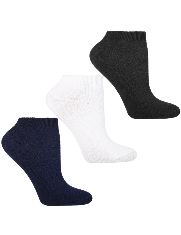 Stopki klasyczne - Skarpety stopki damskie w prążek bez wzoru 3-pak WIELOKOLOROWY - produkt moraj.pl 1