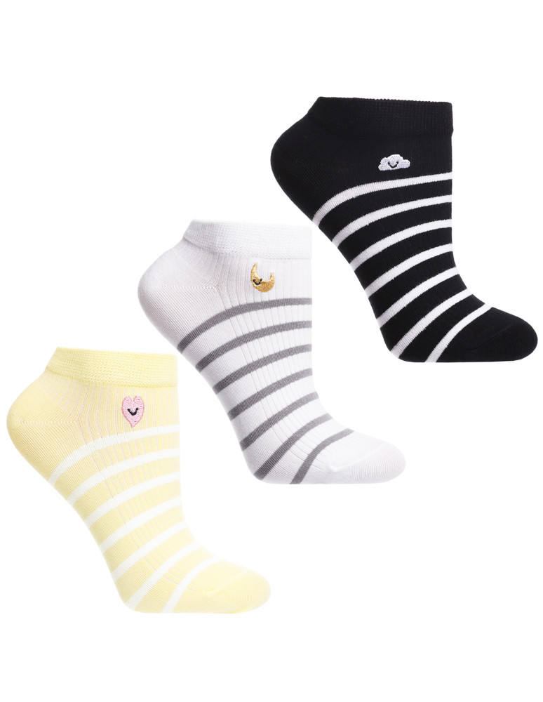 Stopki klasyczne - Skarpety stopki damskie w paski z haftem 3-pak WIELOKOLOROWY  - produkt moraj.pl 5