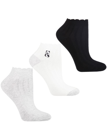 Skarpetki stopki damskie z haftem i falbanką 3-pak