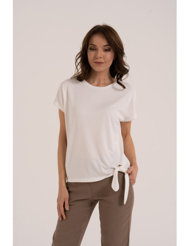 Bluzka damska z wiązaniem po boku - KREMOWY