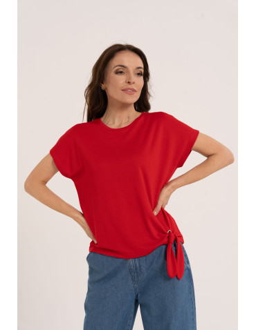 Bluzki z krótkim rękawem - Bluzka damska z wiązaniem po boku CZERWONY - produkt 1