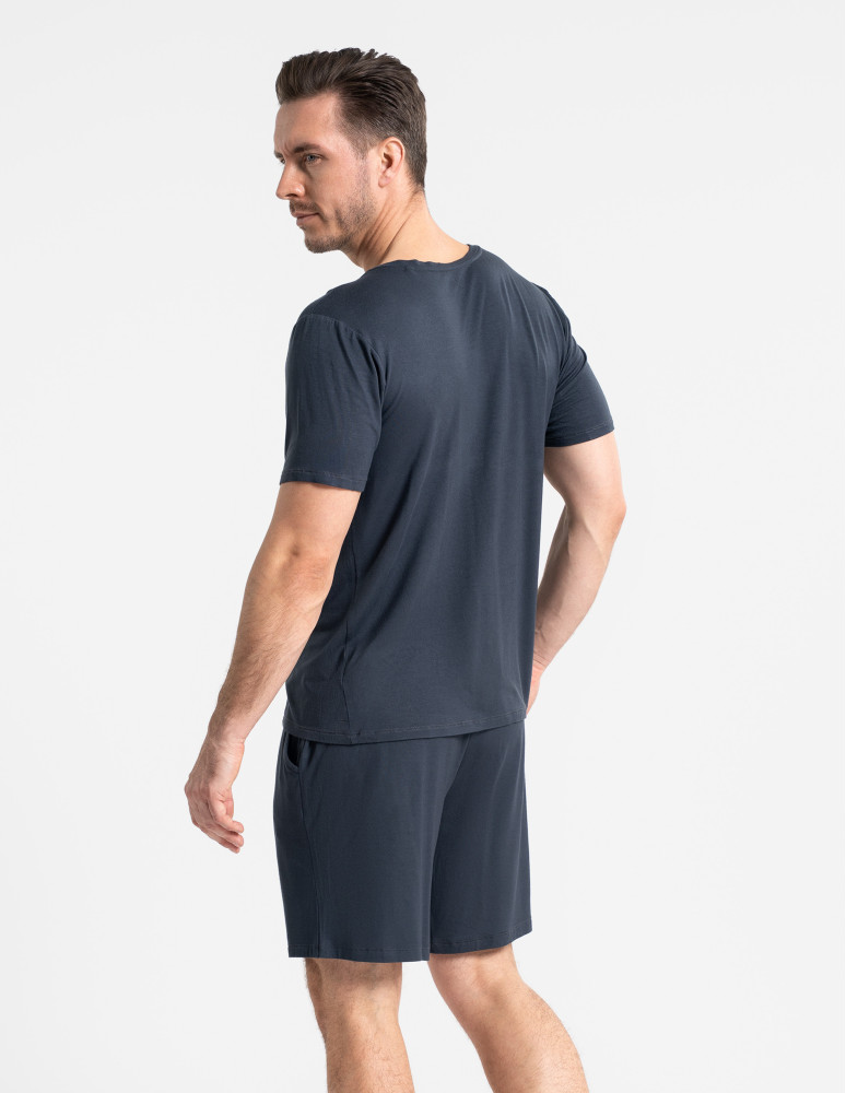 Piżamy z krótkim rękawem - Męska piżama bambusowa z krótkim rękawem i szortami GRAFIT - produkt moraj.pl 2