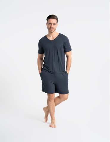 Piżamy z krótkim rękawem - Męska piżama bambusowa z krótkim rękawem i szortami GRAFIT - produkt 3