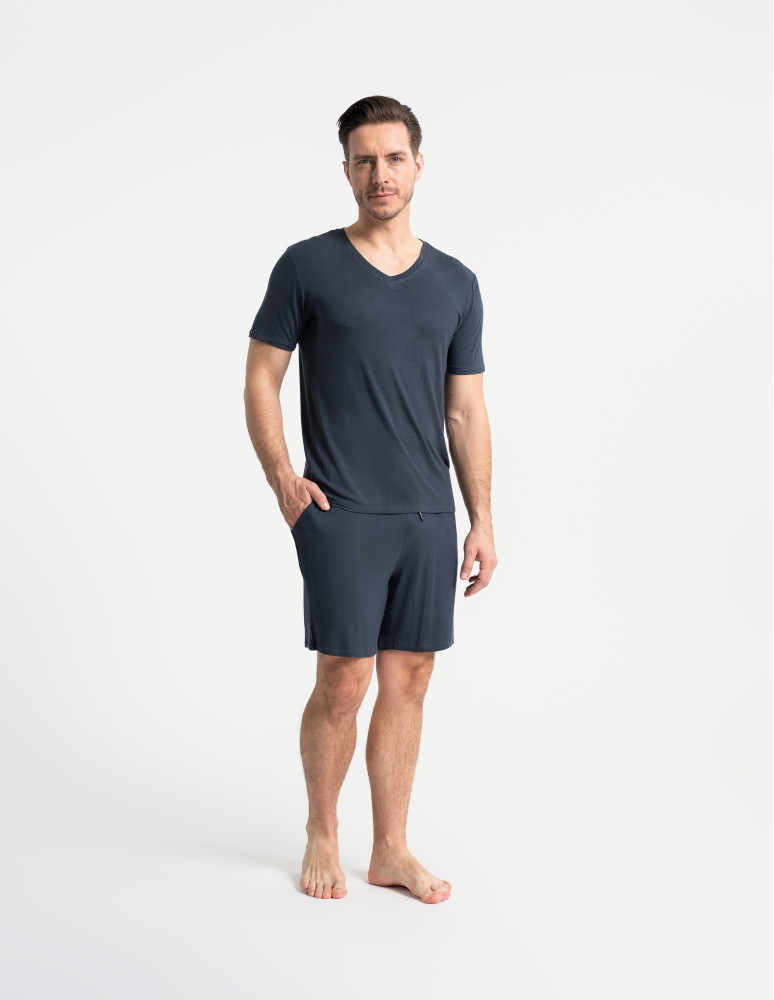 Piżamy z krótkim rękawem - Męska piżama bambusowa z krótkim rękawem i szortami GRAFIT - produkt moraj.pl 4