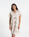 Koszula nocna damska z krótkim rękawem i koronką ECRU