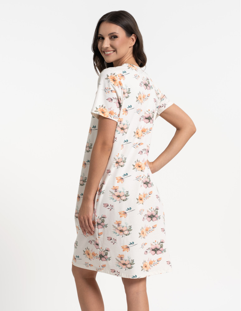 Koszule nocne - Koszula nocna damska z krótkim rękawem i koronką ECRU  - produkt moraj.pl 2