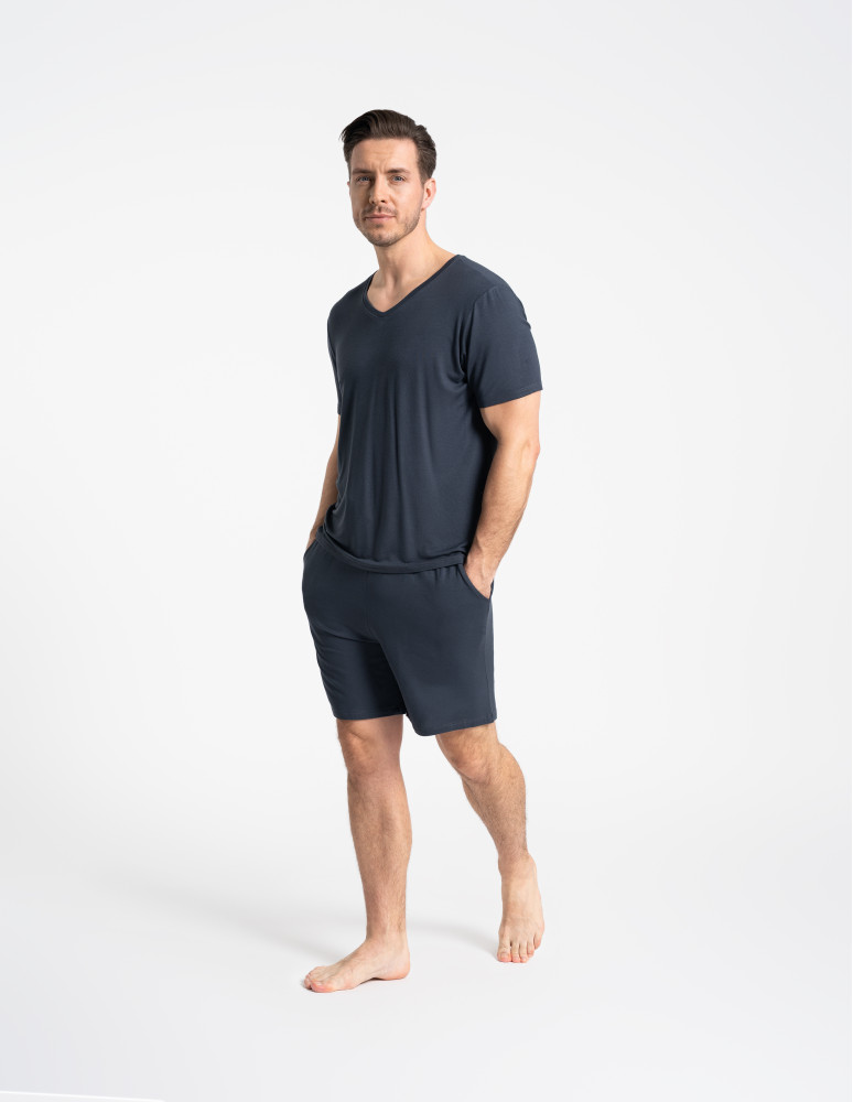 Piżamy z krótkim rękawem - Męska piżama bambusowa z krótkim rękawem i szortami GRAFIT - produkt moraj.pl 7