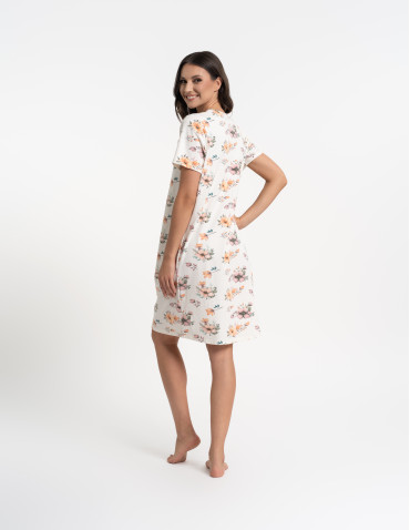 Koszule nocne - Koszula nocna damska z krótkim rękawem i koronką ECRU - produkt 5