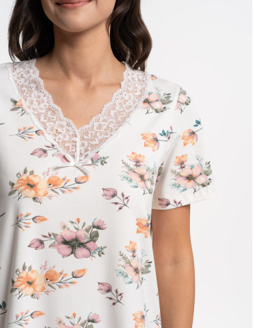 Koszule nocne - Koszula nocna damska z krótkim rękawem i koronką ECRU - produkt 7