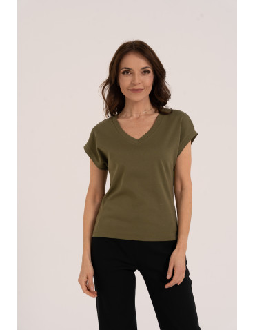 Koszulki i T-shirty - Bluzka damska bawełniana o luźnym fasonie KHAKI - produkt 1