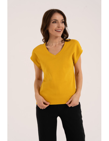 Koszulki i T-shirty - Bluzka damska bawełniana o luźnym fasonie ŻÓŁTY - produkt 1