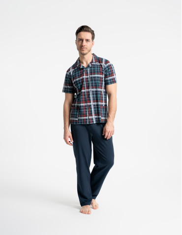 Męska piżama z rozpinaną bluzką w kratę Plus Size