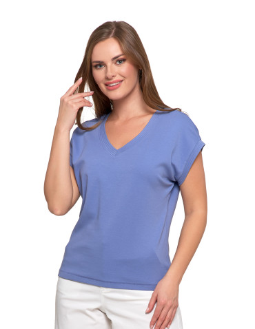 Koszulki i T-shirty - Bluzka damska bawełniana o luźnym fasonie NIEBIESKI - produkt 8