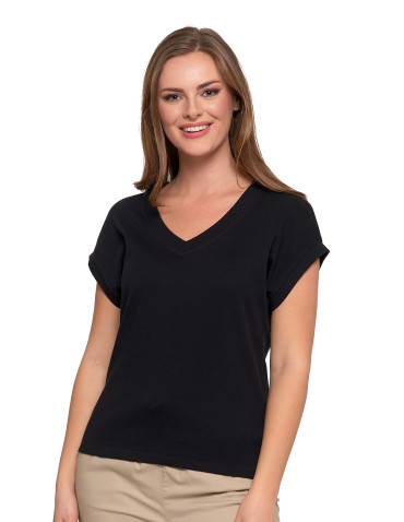 Koszulki i T-shirty - Bluzka damska bawełniana o luźnym fasonie CZARNY - produkt 8