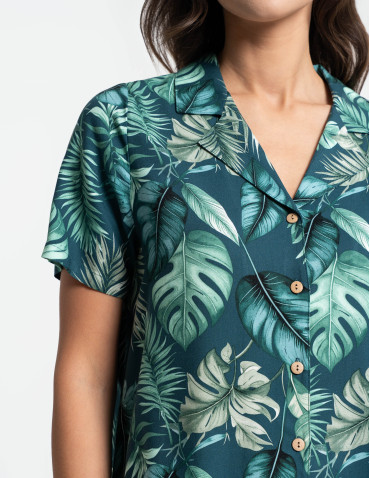 Piżamy z krótkim rękawem - Piżama damska rozpinana z wiskozy krótki rękaw WZÓR 1 - produkt 4