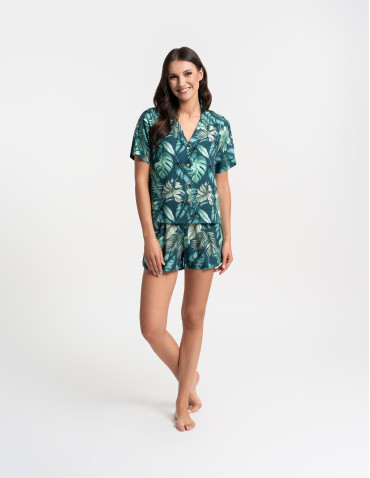 Piżamy z krótkim rękawem - Piżama damska rozpinana z wiskozy krótki rękaw WZÓR 1 - produkt 12