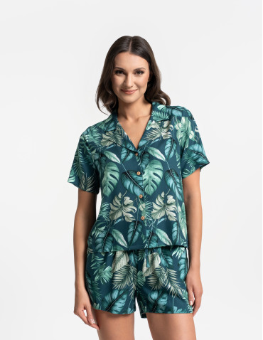 Piżama damska rozpinana z wiskozy krótki rękaw