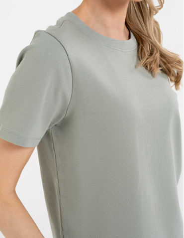 T-shirt damski bawełniany gładki o klasycznym kroju - KHAKI  - produkt 2