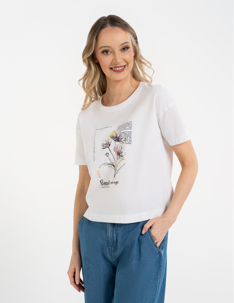 Koszulki z krótkim rękawem - Koszulka damska bawełniana z krótkim rękawem i nadrukiem WZÓR 2 - produkt moraj.pl 1