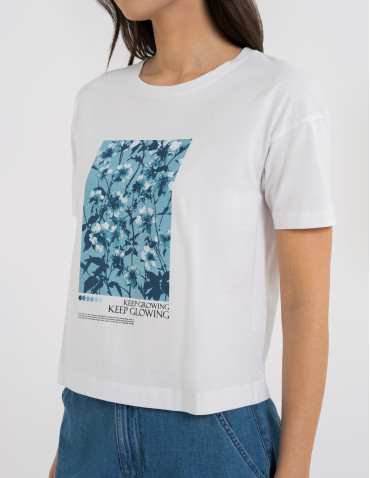 Koszulka damska bawełniana z krótkim rękawem i nadrukiem  - produkt 2