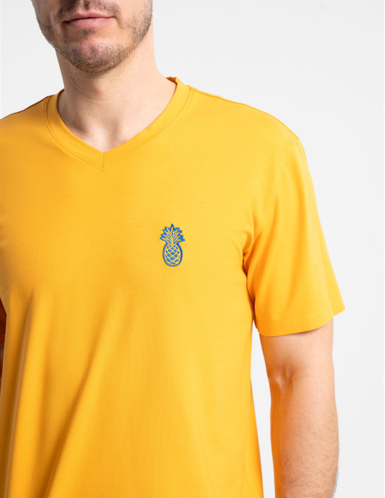 Piżamy z krótkim rękawem - Piżama męska z krótkim rękawem i szortami ananas POMARAŃCZOWY  - produkt moraj.pl 2