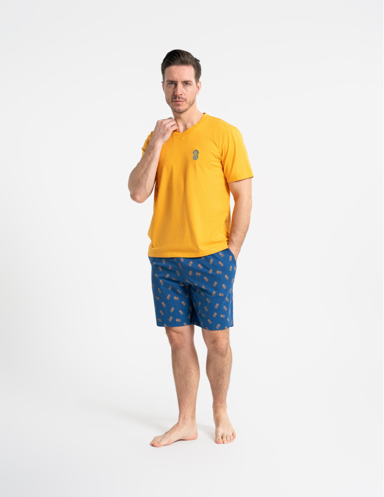 Piżamy z krótkim rękawem - Piżama męska z krótkim rękawem i szortami ananas POMARAŃCZOWY  - produkt moraj.pl 5