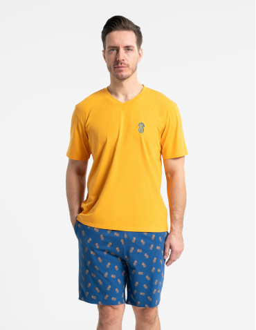 Piżama męska z krótkim rękawem i szortami ananas