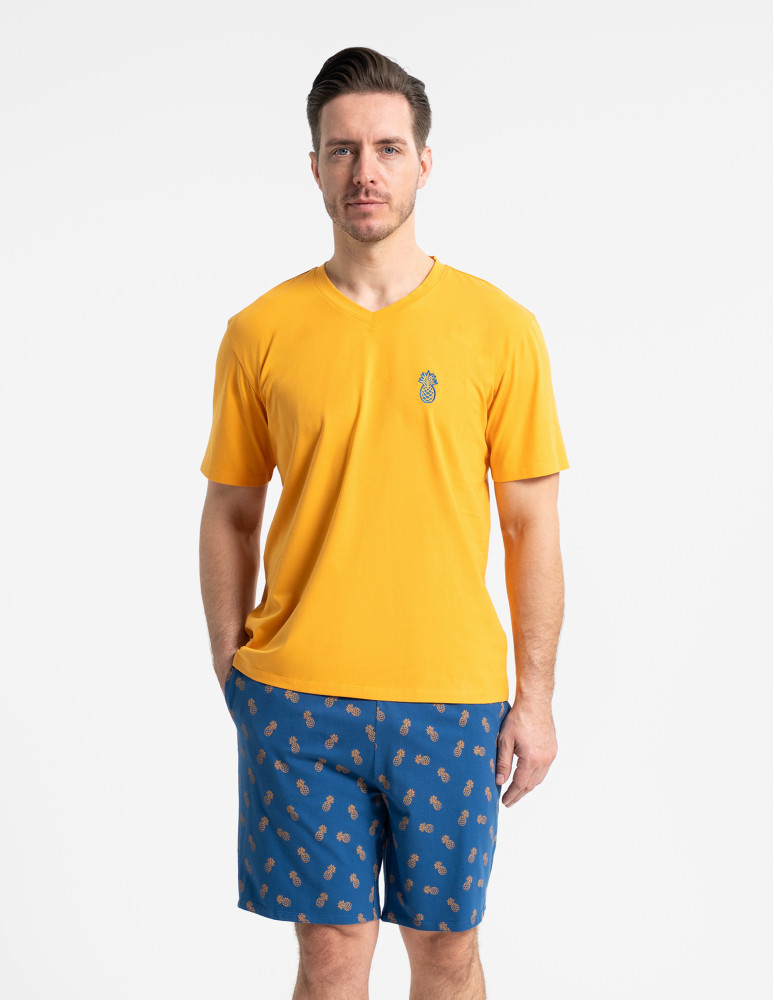 Piżamy z krótkim rękawem - Piżama męska z krótkim rękawem i szortami ananas POMARAŃCZOWY - produkt moraj.pl 1