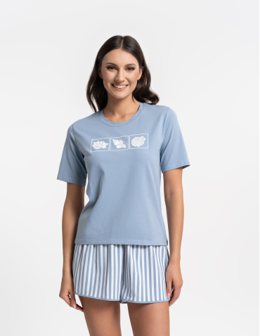Piżama damska z krótkim rękawem w motyw morski