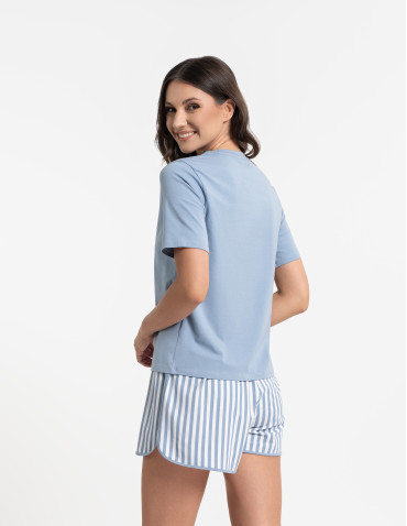 Piżamy z krótkim rękawem - Piżama damska z krótkim rękawem w motyw morski NIEBIESKI - produkt 6