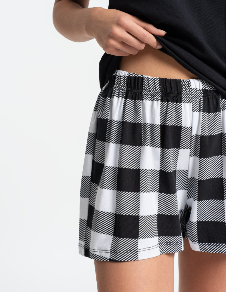 Piżamy z krótkim rękawem - Piżama damska z krótkim rękawem w kratkę CZARNY  - produkt moraj.pl 3