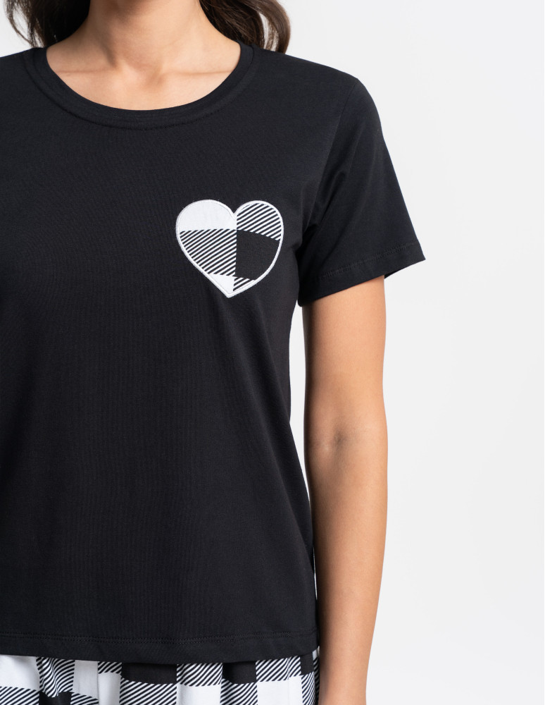 Piżamy z krótkim rękawem - Piżama damska z krótkim rękawem w kratkę CZARNY  - produkt moraj.pl 2