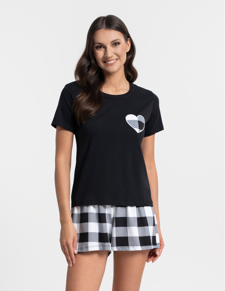 Piżamy z krótkim rękawem - Piżama damska z krótkim rękawem w kratkę CZARNY - produkt moraj.pl 1