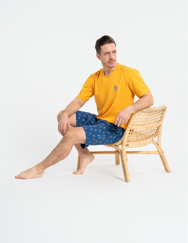 Piżamy z krótkim rękawem - Piżama męska z krótkim rękawem i szortami ananas POMARAŃCZOWY  - produkt moraj.pl 7