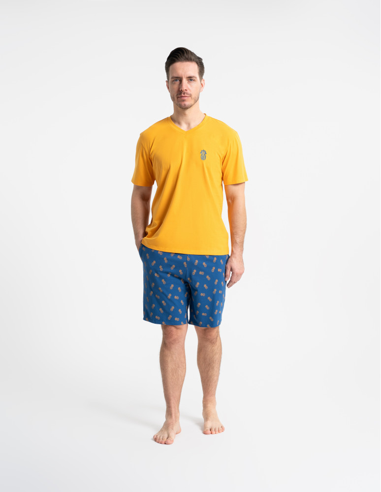 Piżamy z krótkim rękawem - Piżama męska z krótkim rękawem i szortami ananas POMARAŃCZOWY  - produkt moraj.pl 9